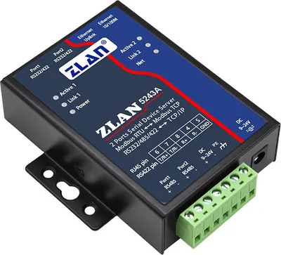 Produktbild von ZLAN Zweifach‑Seriellserver 2‑Port RS232/RS485/RS422‑zu‑Ethernet Konverter