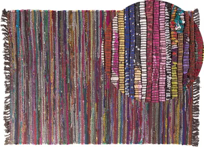 Zdjęcie produktu dla BELIANI Dywan wielokolorowy ciemny bawełna poliester 140 x 200 cm ręcznie tkany z ozdobnymi frędzlami boho styl do salonu