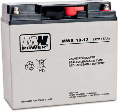 Zdjęcie produktu dla MW Power MWS 18-12, Ołowiany (VRLA), 12 V, 1 szt., Czarny, Szary, 18 Ah, 5 lat(a)