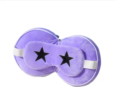 Immagine prodotto di INF Cuscino da viaggio 2 in 1 viola a forma di U e maschera per dormire