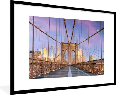 Produktbild von MuchoWow® MuchoWow® Gerahmtes Poster New York - Sonnenuntergang - Brooklyn Bridge 90x60 cm - Poster mit zchwarzem Bilderrahmen - Wanddekoration - Fotos