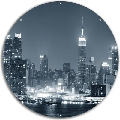Produktbild von Wallario rundes Outdoor-Poster für Garten oder Balkon, Motiv New York Skyline - Schwarz Weiß Blau, 60 cm Durchmesser