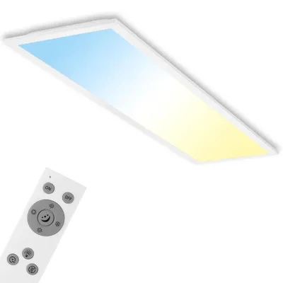 Produktbild von LED Deckenlampe mit Fernbedienung, flach, dimmbar, einstellbar von warmweiß bis kaltweiß, Deckenleuchte, Wohnzimmerlampe, LED Panel, 100x25x6cm, Weiß