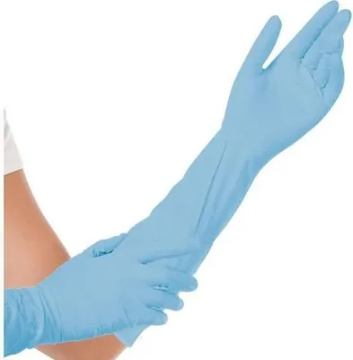 Produktbild von Nitril-Handschuh Extra Safe Superlong puderfrei L 40cm VE=50 Stück blau