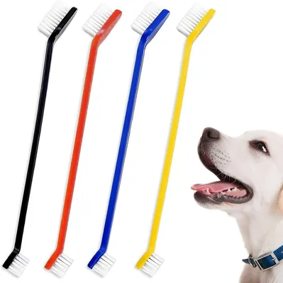 Produktbild von 4-teiliges Hunde- und Katzenzahnbürsten-Set, Anti-Plaque (Schwarz, Gelb, Rot, Blau)