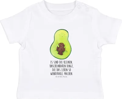Produktbild von Mr. & Mrs. Panda Babyshirt Avocado Kern 0. - 6. Monat - Weiß - Geschenk, Pflanze, Baby  Shirt, Spruch Leben, Wunder, Jerseyshirt, T-Shirt, Liebe