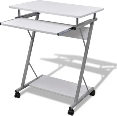 Immagine prodotto di Scrivania per computer Carrello per computer Tavolo per ufficio Tavolo per laptop su rotelle bianco
