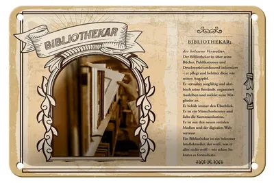 Produktbild von Blechschild Berufe 18x12cm Bibliothekar Verwalter Bücher Dekoration