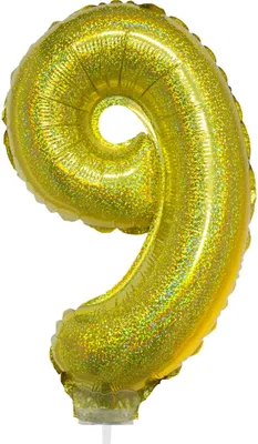 Produktbild von Zahlen Folienballon 41 cm mit Stab - Holografisch Gold Zahl 9