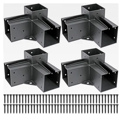 Produktbild von Eck-Pergola-Halterung aus Edelstahl mit Schrauben für 10,2 x 10,2 cm (tatsächlich: 8,9 x 8,9 cm) Holzbalken, Set mit 4 Stück