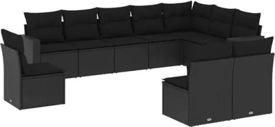 Produktbild von Modulares Gartenmöbel-Set, 10-tlg. Sofagarnitur für Terrasse, UV-beständiges Poly Rattan, Schwarz, mit abnehmbaren Polyester-Kissen