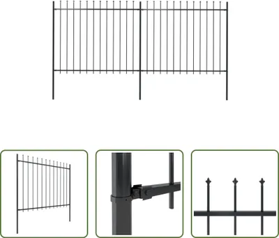 Produktbild von The Living Store Gartenzaun mit Speerspitzen Stahl 3,4 x 1,5 m Schwarz