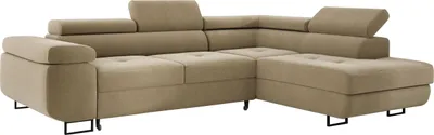 Obrázek produktu pro Rohová sedací souprava MONTANA 202x277 cm, obývací část ve tvaru L, rohová sedací souprava s funkcí spaní a lůžkem, čalouněný roh, sametová sedačka, pohovka - pravá béžová MH04