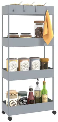 Obrázek produktu pro Servírovací vozík - Kuchyňský vozík - 4 úrovně - S kolečky - S háčky - Univerzální - Zelený