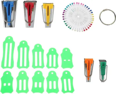 Produktbild von Set zur Herstellung von Schrägband aus Kunststoff und Edelstahl mit Nadeln und Clips für Lederarbeiten und Patchwork