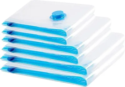 Produktbild von PolkaHome® Vakuumbeutel 6 Stück, wiederverwendbare Aufbewahrungsbeutel mit Pumpe, Platzsparende Kompressionsbeutel für Kleidung,