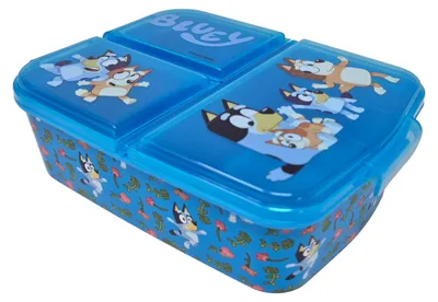 Produktbild von Theonoi Bluey Brotdose für Kinder – Lunchbox mit 3 Fächern & Unterteilung – BPA-freie Sandwichbox für Schule, Kindergarten mit Bluey & Bingo