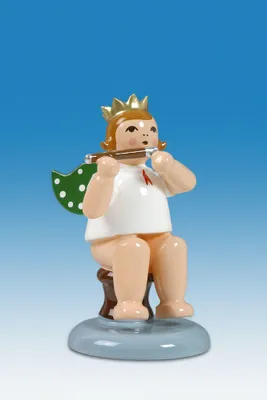 Produktbild von Holzfigur Engel sitzend mit Pikkoloflöte ohne Krone Höhe 6cm NEU