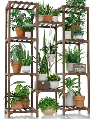 Produktbild von Pflanzenständer, Blumenständer, hoher Pflanzenständer, Blumenständer für den Außenbereich, Pflanzenregal, Terrasse, Balkon, Gartendekoration, braun