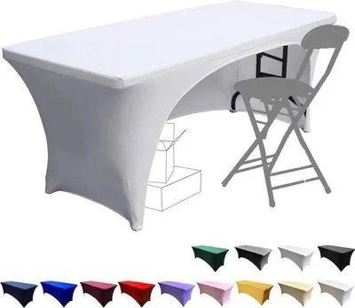Image de Housses de table rectangulaires en Élasthanne, 18 m, dos ouvert, ajustées aux tables de terrasse - blanc.