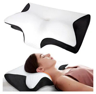 Produktbild von Curosleep Kissen, Ergonomisches orthopädisches Kissen mit konturierter Unterstützung für Seiten-, Rücken- und Bauchschläfer, Kissen mit Schaumbildung bei Nackenschmerzen (schwarz)