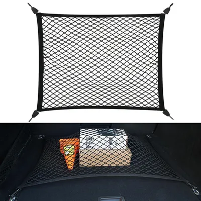 Immagine prodotto di Rete per il bagagliaio, rete per il trasporto di oggetti in auto, dimensioni da 80x60 cm fino a 200x110 cm, con 4 ganci, estremamente elastica, universale