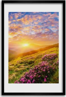 Produktbild von Bild - Bilderrahmen - 40 cm x 60 cm - MDF - Rahmen - Wandkunst - Sonnenuntergang Berge