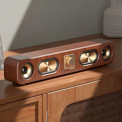 Zdjęcie produktu dla Retro bezprzewodowy soundbar z dwoma 2-calowymi subwooferami, głośnik Bluetooth, idealny do biura