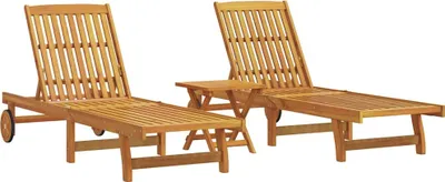 Immagine prodotto di vidaXL Lettini prendisole 2 pezzi con tavolo in legno massiccio di acacia
