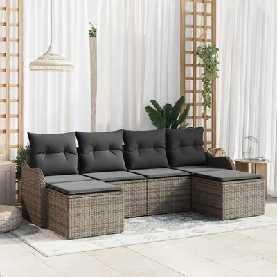 Imagen del producto de Maison Exclusive - Juego de 6 sillones de jardín con espacio de almacenamiento, color gris, fabricados en polirratán