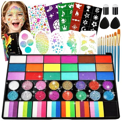 Immagine prodotto di Set di trucchi per bambini, 52 colori, con stencil e pennelli