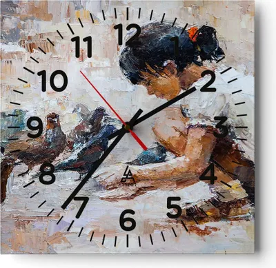 Produktbild von Wanduhr - Quadrat - Glasuhr - Kind Vogel Karma - 30x30cm - Schleichendes Uhrwerk - Lautlos - zum Aufhängen bereit - Dekoration Modern - Wanddekoration aus Glas - C4AC30x30-3417