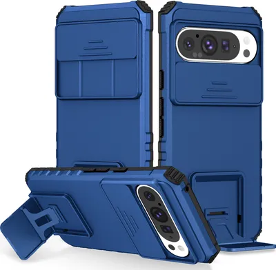 Image de Étui pour Google Pixel 10 / Pixel 10 Pro étui de protection militaire double couche avec béquille et protecteur d'appareil photo coulissant bleu