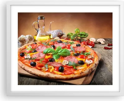 Produktbild von Gerahmtes Poster - Weißer Rahmen - Pizza Käse Tomaten - 50x40 cm - Wand Bild - Wanddeko - Wandbilder - Kunstposter - Wandposter - Bilderrahmen - Bilder - Kunstdruck - Wandbild - P2WAA50x40-4024