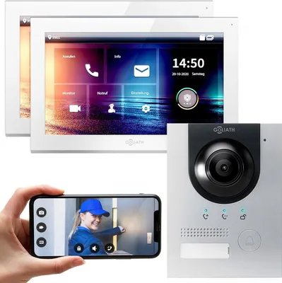Produktbild von GOLIATH PRO IP Video Türsprechanlage | App | Silber | 1-Familie | 2x 10 Zoll | Unterputz | 180°