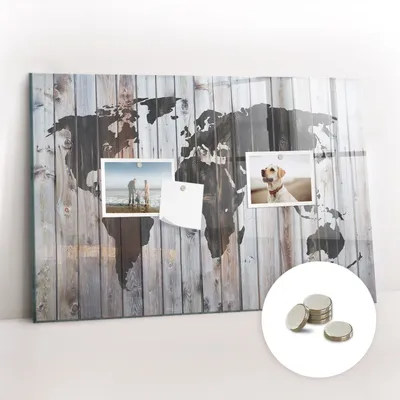 Obrázok produktu pre Magnetická tabuľa na stenu - Memo Tabuľa Sklenená - vrátane 5 magnetov - 60x40 cm - Svet na doskách