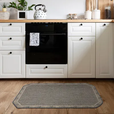Produktbild von Wohnteppich Läufer - 68x114 cm - Rechteckig - Grau - Waschbar - Rutschfest - Küchenteppich - Karomuster - ROMA