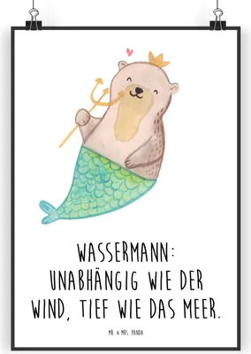 Produktbild von Mr. & Mrs. Panda Bild Wassermann Astrologie DIN A5 - Weiß - Geschenk, Sternzeichen, drucke, Wandbild, Geburtstagsgeschenk, wanddeko, Posterdruck, Kunstdruck