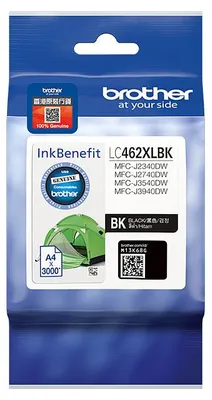 Zdjęcie produktu dla Brother LC462XLBK, Wysoka (XL) wydajność, Czarny, 1 szt., 3000 stron(y), Jednopak