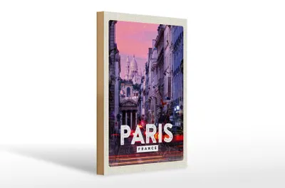 Produktbild von Holzschild Reise 20x30cm Paris Panorama Sonnenuntergang