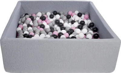 Image de Piscine à balles pour enfants, 20x120 cm, aire de jeux + 600 balles noires, blanches, rose clair, grises