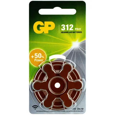 Obrázek produktu pro GP Batteries Hearing Aid ZA312, Baterie na jedno použití, PR41, Zinek-vzduch, 1,4 V, 6 kusů, 3,6 mm
