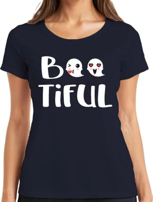 Produktbild von Boo Tiful Halloween Geister Niedlich Herz Emoji Geschenk Lustig Damen T-Shirt, Navy, M