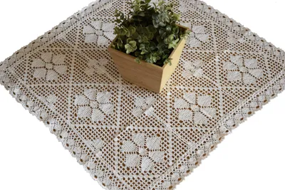 Image de Napperon carré en dentelle, blanc, 60x60 cm, crocheté, coton