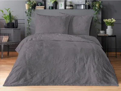 Produktbild von Luxus-Jacquard-Bettwäsche 220x200, 70x90cm dunkelgrau