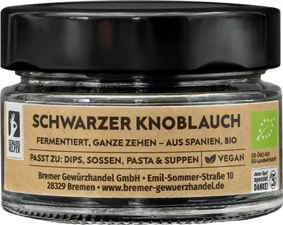 Produktbild von Schwarzer Knoblauch, geschält, ganz, fermentierter Knoblauch, 60g