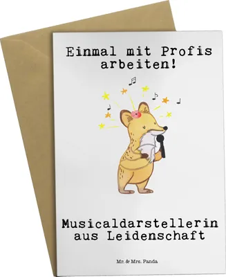 Produktbild von Mr. & Mrs. Panda Grußkarte Musicaldarstellerin Leidenschaft - Weiß - Geschenk, babykarte, einladungskarten, Grußkarten, hochzeitskarten, vatertagskarte, weihnachtskarten