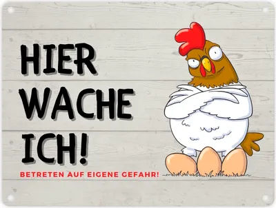 Produktbild von Huhn mit Eiern Metallschild in 15x20 cm mit Spruch Hier wache ich! Betreten auf