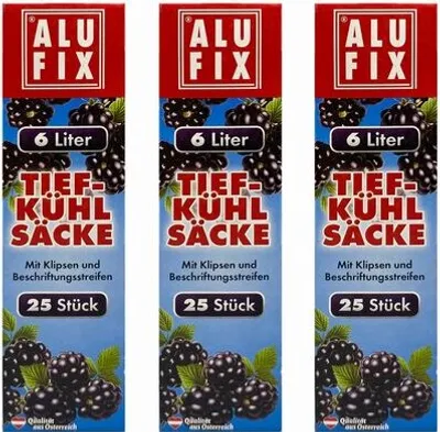 Produktbild von 75x ALUFIX Gefrierbeutel Tiefkühlbeutel 6 Liter 28 x 45cm Verschlussclips