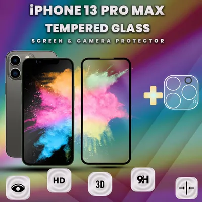 Zdjęcie produktu dla 1-pak iPhone 13 Pro Max Szkło ochronne na ekran & 1-pak ochrona obiektywu - Szkło hartowane 9H - Super jakość 3D